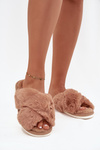 Furry Women's Slippers With Intertwined Straps Camel Quenelle