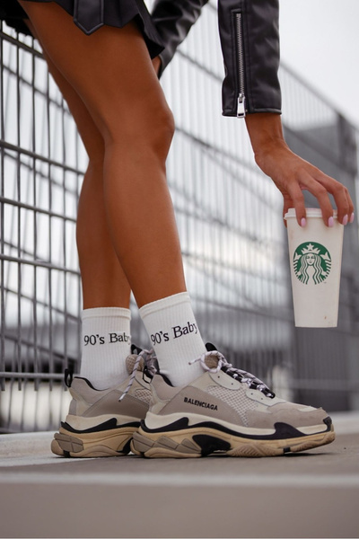 Damskie Skarpetki Z Napisem 90's Baby Ecru