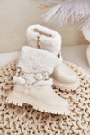 Eco Leather Girls Ankle Boots With Fur And Buckles Beige Cartemes