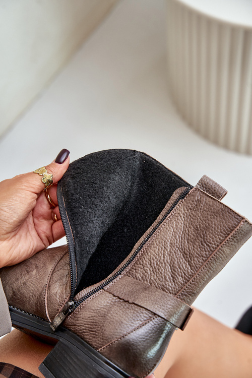 Zazoo 60480 Leather Ankle Boots On Low Heel Insulated Brownish Gray