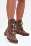 Suede Women's Ankle Boots with Decorative Flowers Zazoo 3085 Dark Beige
