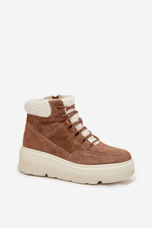 Suede Women's Snow Boots with Fur on Platform Vinceza 95354 Camel