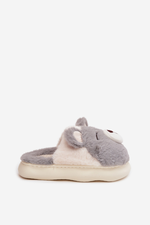 Furry slippers with bear motif gray Galine