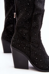 Women's Cowboy Ankle Boots with Rhinestones Black Poelstra