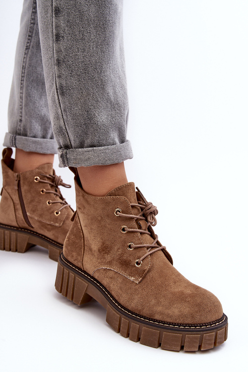 Laced Fleece-Lined Boots Dark Beige Bjorg