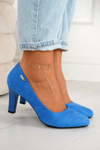 Classic Women's Pumps On A Block Heel Suede Blue Eleanor