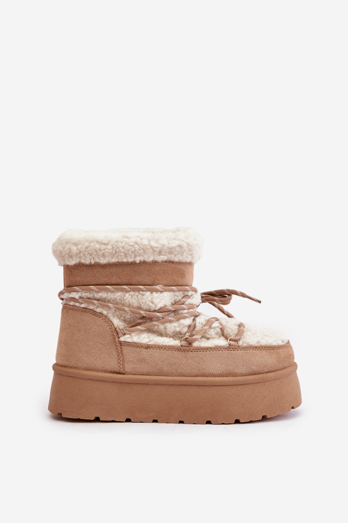 Snow Boots On Platform With Lacing Beige Izathiel