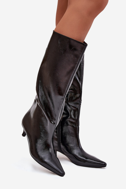 Patent leather women's boots with low heel black Mireva