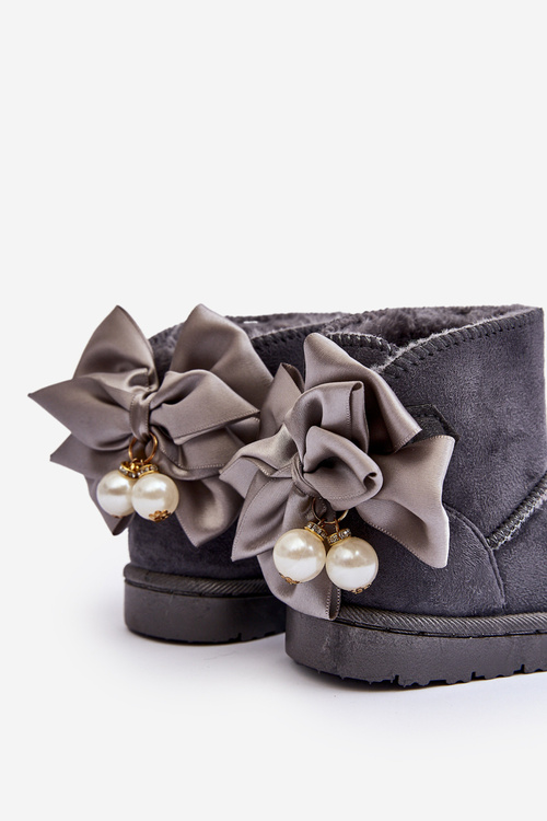 Children's Insulated Snow Boots With bow Grey Snowis
