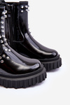 Girls' Shiny Ankle Boots Decorated with Rhinestones Black Adelie