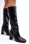 Women's High Heel Boots Animal Print Black Mambra