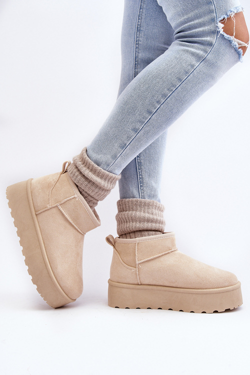 Women's Suede Snow Boots on Platform Light Beige Corcoran