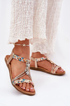 Ladies Flat Sandals With Woven Straps And Charms Artiker 54C1323 Gold