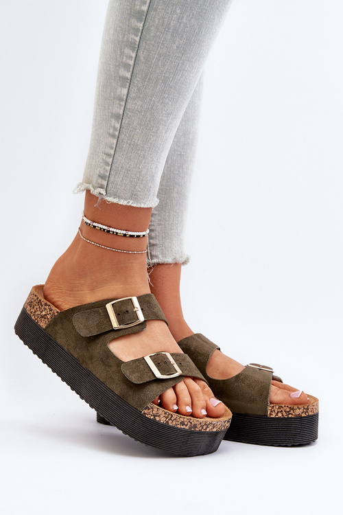 Women's Platform Sandals with Buckles Camel Lolpey