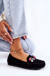 Mokasyny Damskie Zamsz Ozdoby Czarne Janetta