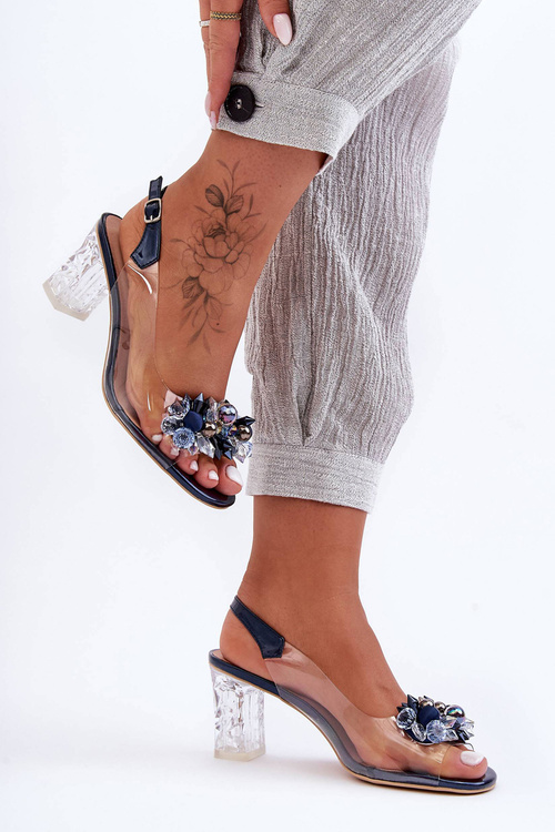 Decorated Heels Sandals Navy Blue SBarski MR1037-16