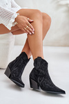 Decorated Cowboy Ankle Boots Black Kaivina