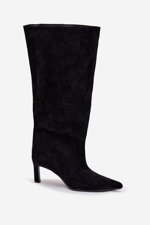 Damskie Wsuwane Kozaki Na Szpilce Eko Zamszowe Czarne Phelin