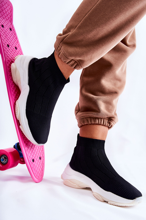 Buty Sportowe Damskie Wysokie Materiałowe Czarne Nolly