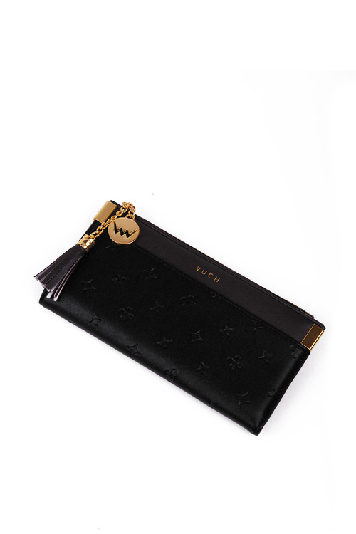Leather Wallet with Tassel Black/Brown Madis