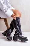 Leather Knee High Women's Boots Black Lewski 3432