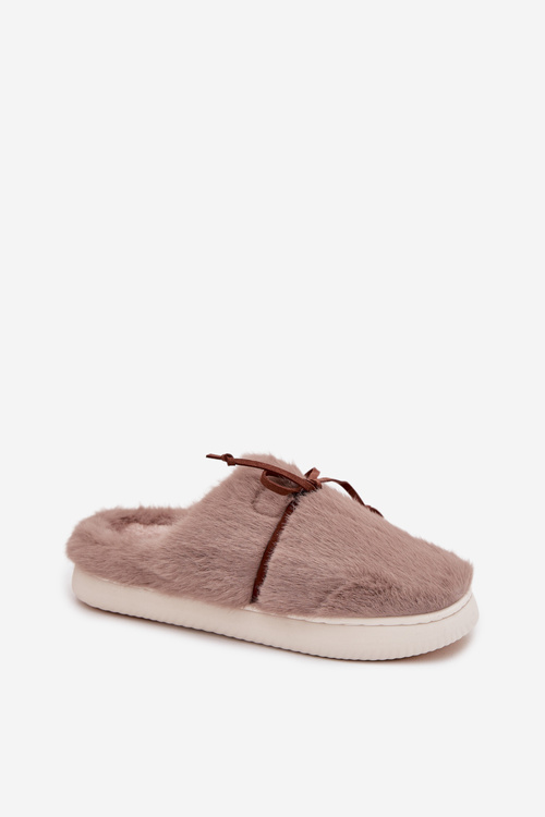 Furry slippers with bow khaki Minella