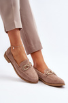 Dark Beige Women's Suede Moccasins with Flat Heel Misal