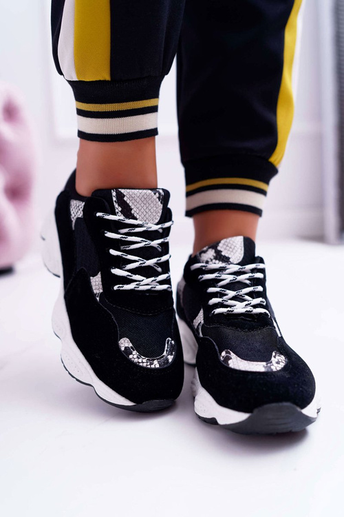 Sportowe Damskie Buty Zamszowe Czarne Skóra Węża Lollipop