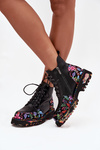 Leather Women's Ankle Boots With Flowers Insulated Artiker 57C0180 Black