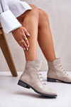 Warm Women's Ankle Boots with Flat Heel Beige Labise
