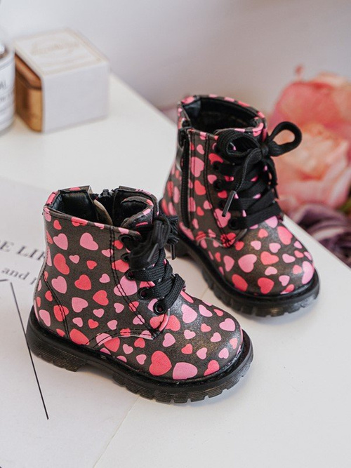 Kids' Lined Boots with Zipper Black-Pink Dolida