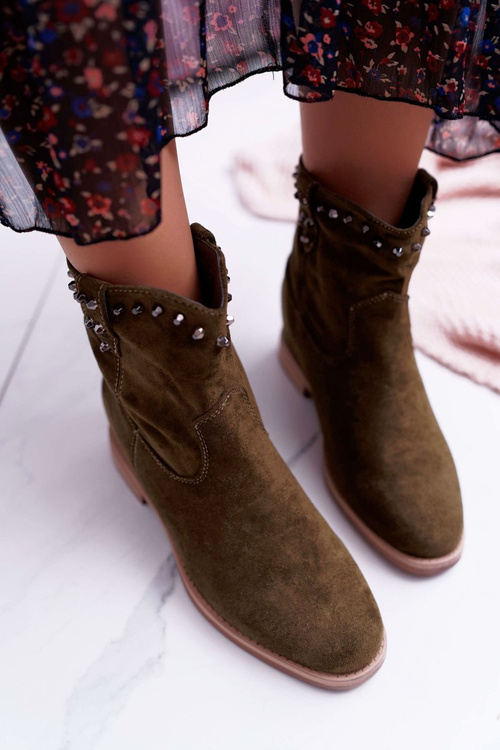 Women's Boots On Stiletto Heel Flat Heel Warmed Behind The Ankle Olive Deminis