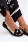 Ladies sandals with decorative flower golden Divonne