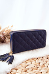 Large Quilted Wallet with Zips Navy