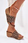 Zazoo 40289 Leather Women's Slides On Cork Wedge Leopard