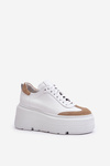 Sneakersy Masywna Platforma Skóra Naturalna Biało-Beżowe Lewski 3635/X