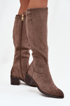 Knee-high eco suede boots on a heel Vinceza 58332 dark beige