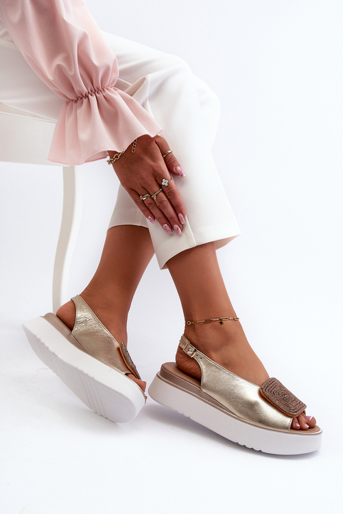 Zazoo 1786 Leather Women's Platform Sandals with Gold Decoration