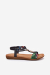 Flat Women's Sandals With Woven Strap And Decoration Black Artiker 56C1318
