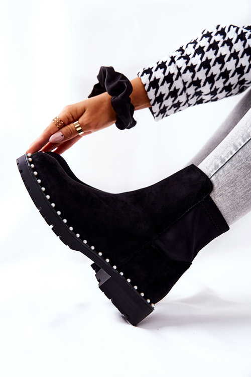 Suede Pearl Booties Black Venie