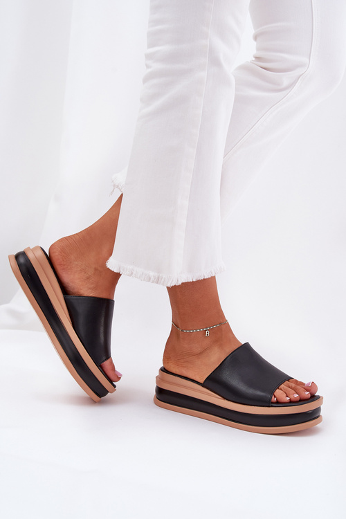 Classic Ladies Slippers On Platform And Wedge Black Florenis