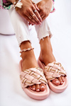 Women's Leather Slippers With A Chain Pink Soline