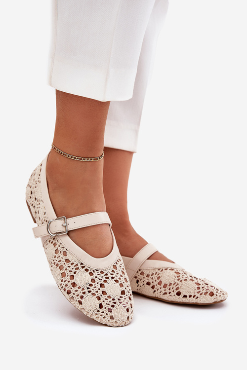 Perforated Ballerinas With Strap Beige Orphali