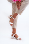 Women's White Faux Leather Block Heel Sandals Leisha
