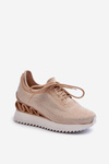 Women's Leather Sneakers with Wedge Sole Beige S.Barski LR810
