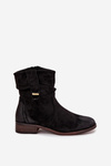 Women's ankle boots with low heel with wrinkling warm black Gracia