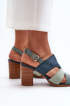 Women's sandals in eco suede on high block heel blue Qutima