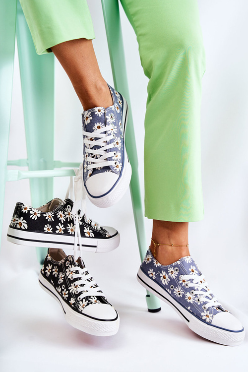 Women's Low Sneakers With Flowers Blue Janey