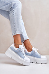 Jeansowe Sneakersy Masywna Platforma Skóra Naturalna Białe Lewski 3586