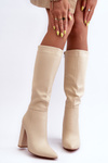Leather Heeled Boots Elegant Beige Eudonice